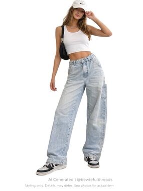 Light Wash Carpenter Wide Leg Jeans US 12 Baggy Skater Utility Denim